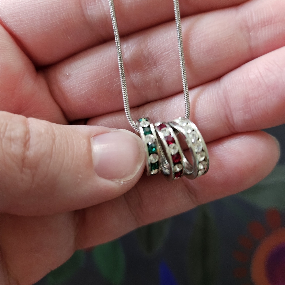 Red, Green, Silver Necklace